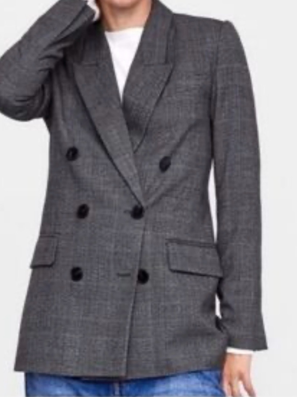 Zara Women's Double-Breasted Grey Plaid Blazer Jacket Size S